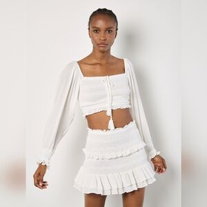 White Smocked Ruffle Detail Set